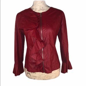 Francy vegan red leather ruffle moto jacket sz Lg